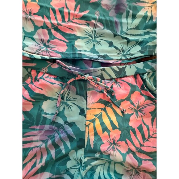 Floral High Neck Wide Straps Tankini Set With Shorts Size Large Blue Pink NWOT - Picture 8 of 14